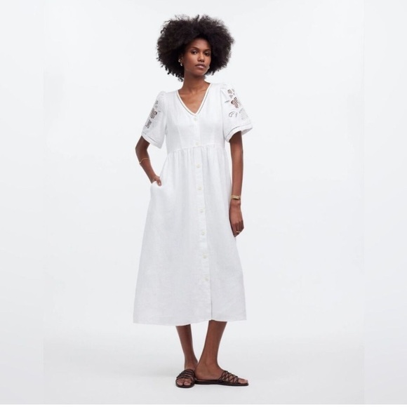 Madewell White Eyelet-Sleeve Midi Dress - Picture 9 of 9